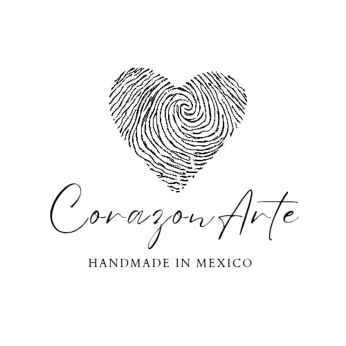 Logotipo de CorazonArte Handmade con huella digital en forma de corazón y texto Handmade in Mexico